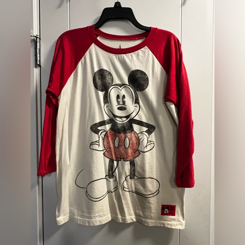 Walt Disney World Mickey Mouse Front & Back Red/Cream Long Sleeve Tee Kids XL